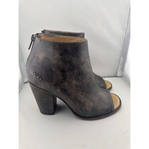 Bed Stu Onset Distressed Leather Peep-Toe Booties 8.5 Black Driftwood Western‎